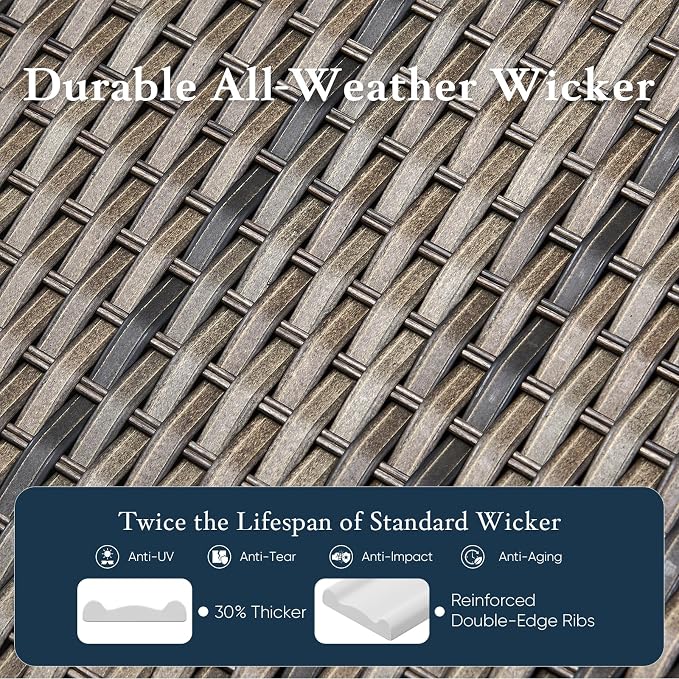 Belord Luxury 6" Thick Cushioned Outdoor Swivel Rocker Patio Chairs with Side Table, High Back Wicker Furniture Set with Ergonomic Zone Back, Conversation Glider Set for Deck Porch - Grey+Grey
