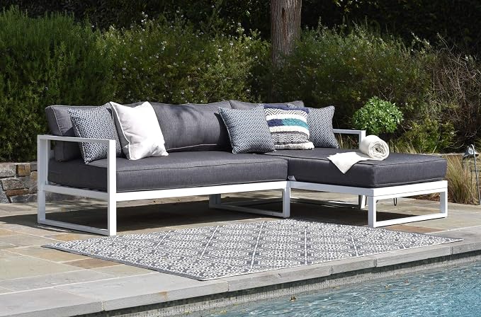 Elle Decor Paloma Outdoor Patio Furniture Collection in Weather-Resistant Metal Frame Patio, Sectional, White