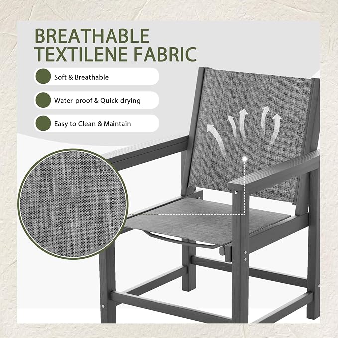 UDPATIO HDPE Dining Chair Set of 2, Heavy Duty Extra-Wide Outdoor Chairs with 360 lb Load Capacity, Easy to Assembly, All-Weather Seating for Patio, Pool, Garden, Backyard,Light-Grey