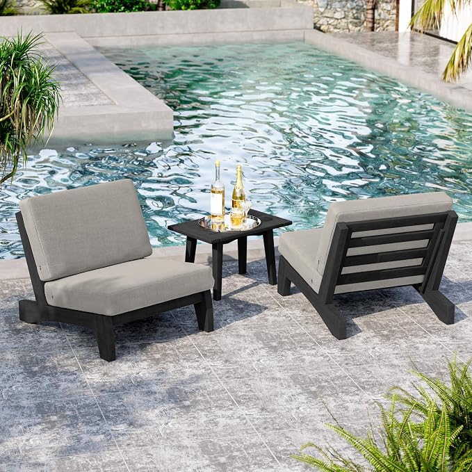 2 Piece Wood Patio Chair Outdoor Bistro Chairs, All Weather Outdoor Furniture Patio Chair Backyard Seating Group Conversation Sets - Light Camel/Dark