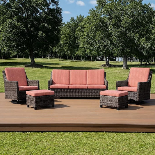 Wicker Patio Conversation Set, Outdoor Patio Furniture Set with Deep Seating, Wide Armrests & Thick Cushions, All-Weather Outdoor Furniture Set for Patio, Porch, Deck & Backyard