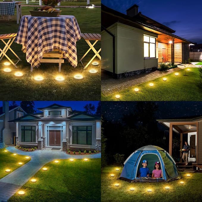 Solar Lights Outdoor Waterproof，Warm White 8 Pack 2-in-1 Ground Lights | Solar Powered Lights Outdoor Solar Disk Light Landscape Light for Deck Step Patio Yard Pathway Walkway Driveway Garden