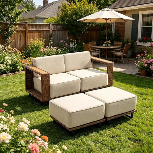 MOCHITO 4 Pieces Outdoor Patio Furniture Sets, All-Weather Sectional Sofa PE Rattan Wicker Conversation Set, Outdoor Patio sectional for Poolside, Porch, Lawn, Garden, Balcony(Beige)