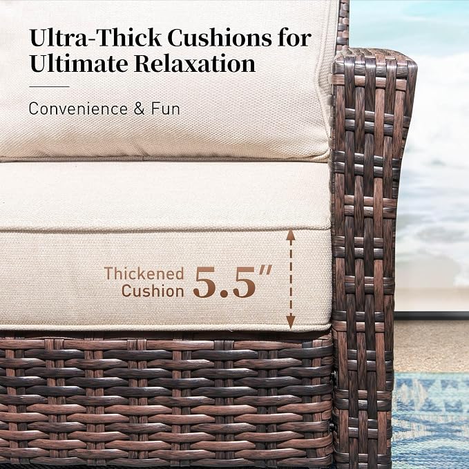 SUNSHINE VALLEY 4 Pieces Patio Furniture Set with Swivel Chairs, High Back Wicker Rattan Sofa with Extra Thick Cushion and Coffee Table, Outdoor Conversation Set for Garden Backyard Deck,Beige