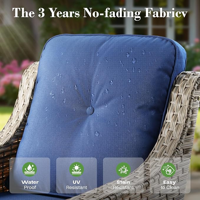 ovios 6 Piece Outdoor Patio Furniture with 3 Seat Sofa,Rattan Wicker Coversation Set with High Back,Sectional Single Sofa with Ottoman for Outside Porch Balcony Backyard Pool, Navy Blue