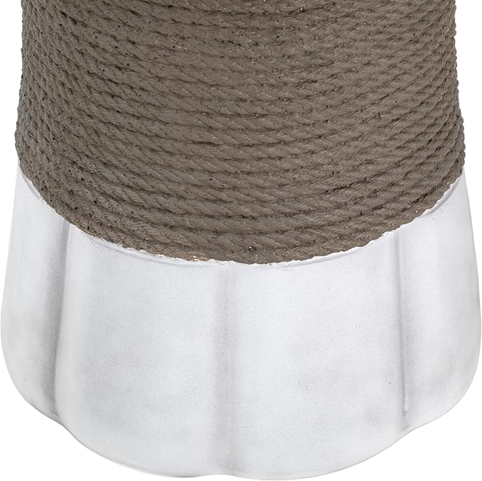 Outdoor Light Gray & Brown Retro Woven Rope & Fan-Base MGO Side Table – End Table for Home, Office, Living Room & Outdoor (white-25)