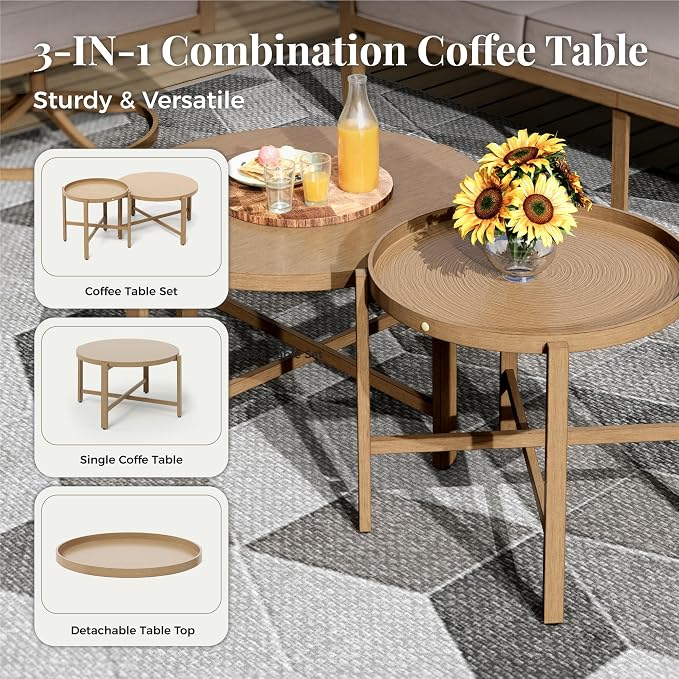 MIXPATIO 5-Piece Patio Outdoor Conversation Furniture Set with 2 Swivel Chairs, Steel Modern Outdoor Patio Conversation Sets with Waterproof Thick Cushions for Porch, Balcony, Backyard-Beige