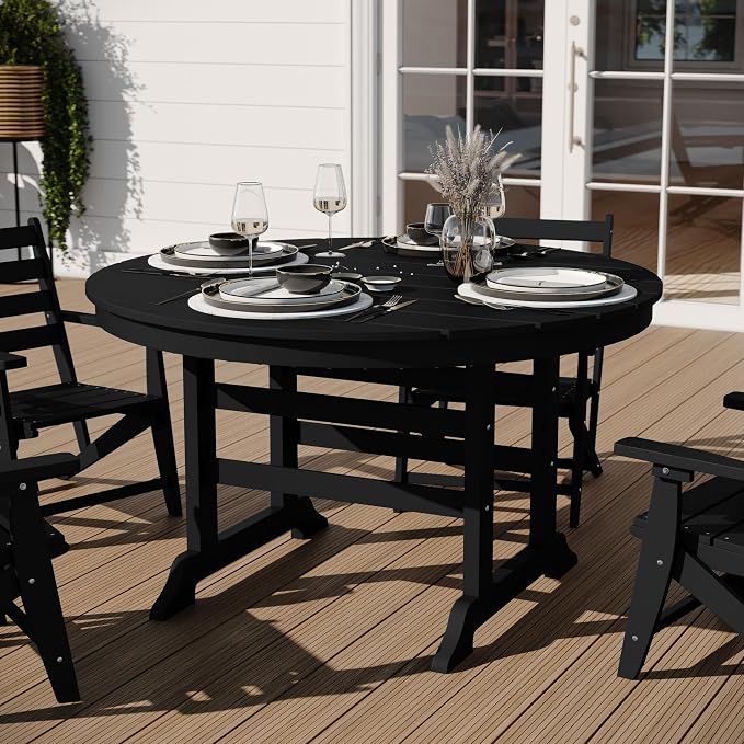 Merrick Lane Leary 48" Round Dining Table for 4 in Black All-Weather Recycled HDPE