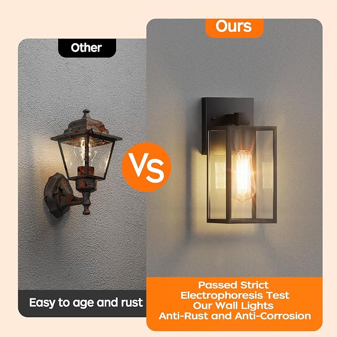 WIHTU Exterior Lighting Fixture Wall Mount, Outdoor Porch Light Wall Sconce | 10.65 inch, Anti-Rust Metal Frame, Tempered Glass, E26 Base, Waterproof, Wall Lantern for House, Patio, Garage, Entryway