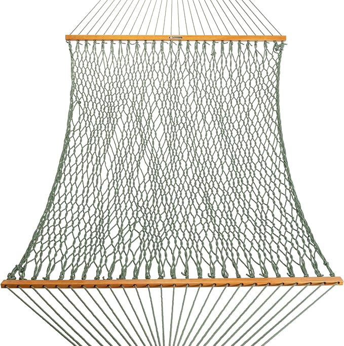 Original Pawleys Island Deluxe Meadow DuraCord Rope Hammock – 13 ft. x 65 in, 2-Person, 450 lb Capacity, Oak Spreader Bar, Zinc-Plated Hardware, Handcrafted in the USA