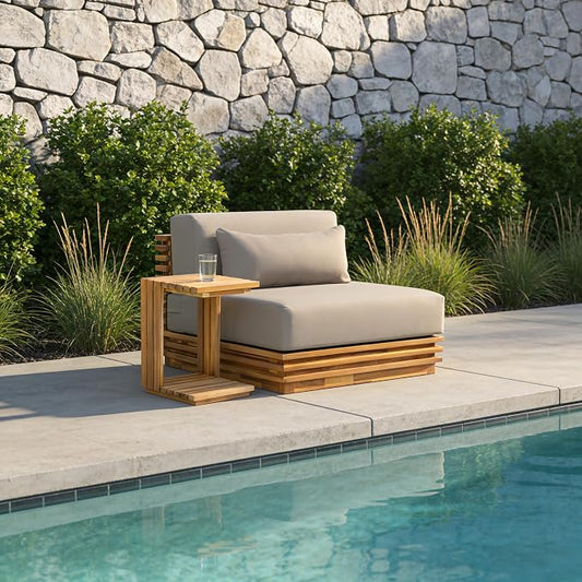 Christopher Knight Home Oversized Outdoor 2 Piece Chat Set Acacia Wood Patio Club Chair and Side Table Natural Finish Water Repellent Cushions Deep Seat Patio Furniture Set Beige