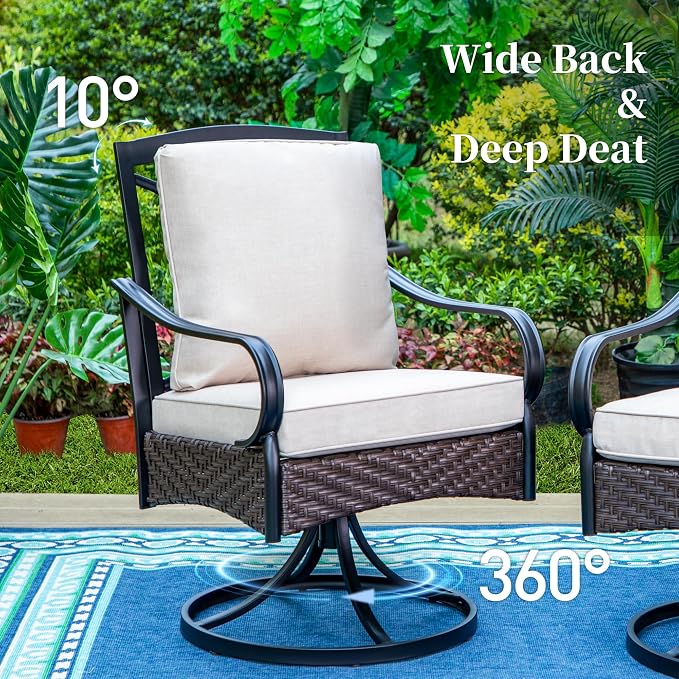 SUNSHINE VALLEY 7 Piece Patio Dining Sets for 6, Outdoor Table and Chairs with Cushioned Wicker Swivel & Leg Patio Dining Chairs & Wood-Like Dining Table, Outdoor Dining Sets for Lawn Garden Backyard