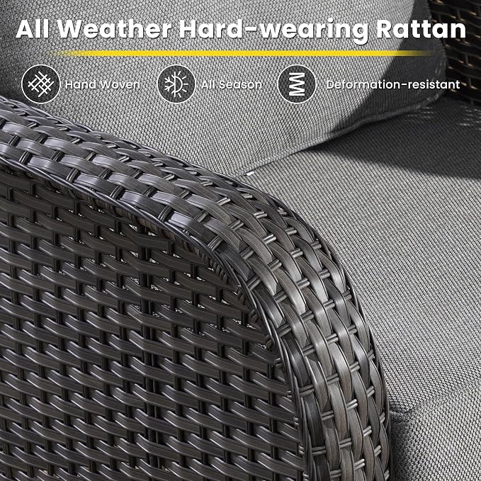 3 Pieces Patio Furniture Set, Outdoor Swivel Rocker Patio Chairs with Coffee Table, All Weather Thickened Cushion Patio Conversation Set for Porch Balcony Deck Poolside Garden Sunroom, Dark Grey