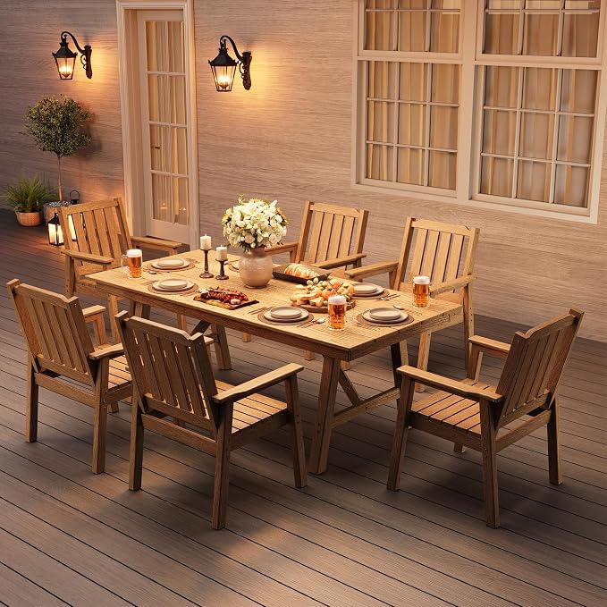 Garvee Outdoor Patio Dining Chairs Set of 4, Outdoor HDPE Garden Dining Chairs, Sturdy Frame, Waterproof, All-Weather for Backyard, Poolside, Porch, Deck, Natural