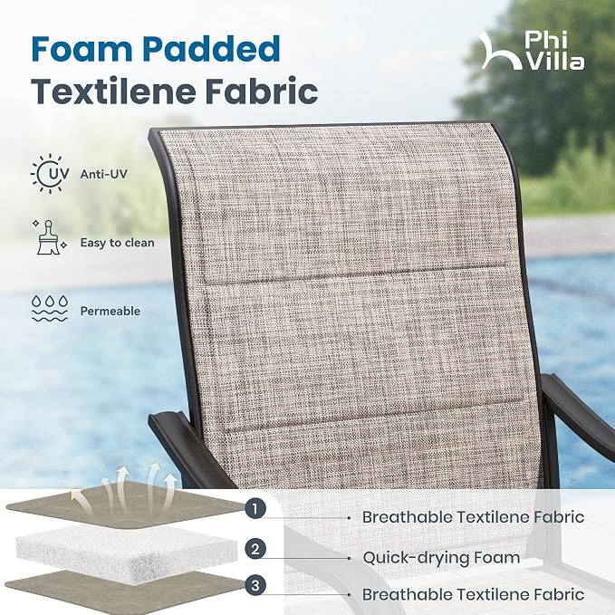 PHI VILLA 8 Piece Outdoor Dining Set with 13ft Patio Umbrella (Navy Blue), 6 Patio Padded Swivel Dining Chairs & 1 Large Metal Dining Table for Lawn Garden Backyard (No Umbrella Base)
