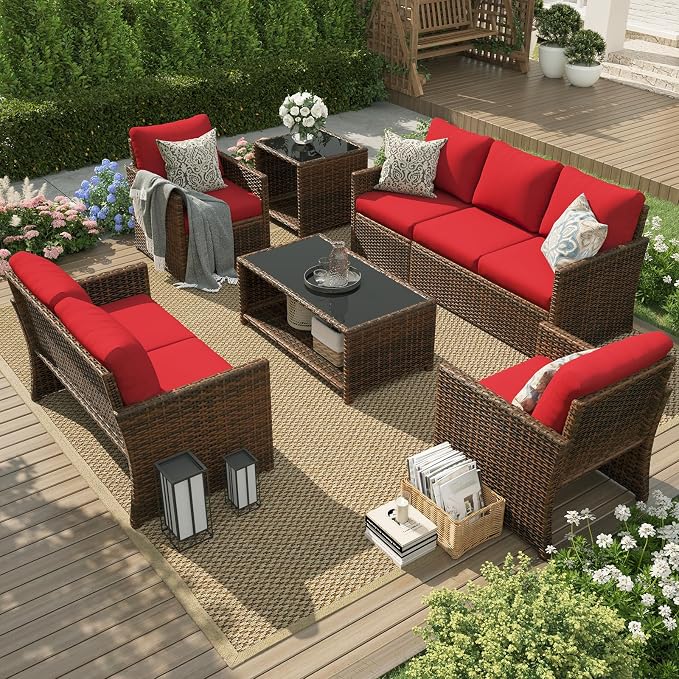 U-MAX Patio Furniture Set with Two Table, 7 PCS Outdoor Furniture for Garden