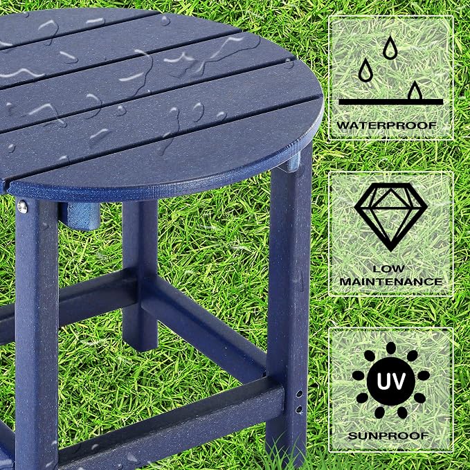 LZRS Adirondack Patio Side Table End Table, Outdoor Coffee Tables for Patio, Backyard,Pool, Indoor Companion, Easy Maintenance & Weather Resistant(Navy Blue)