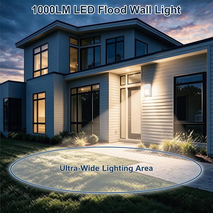 Outdoor Porch Light, LED Wall Sconce, Rustproof Aluminum | Modern Exterior Wall Light Fixture for House, Patio, Garage, 12W 1000 Lumen, Waterproof, 3000K, White, 1 Pack