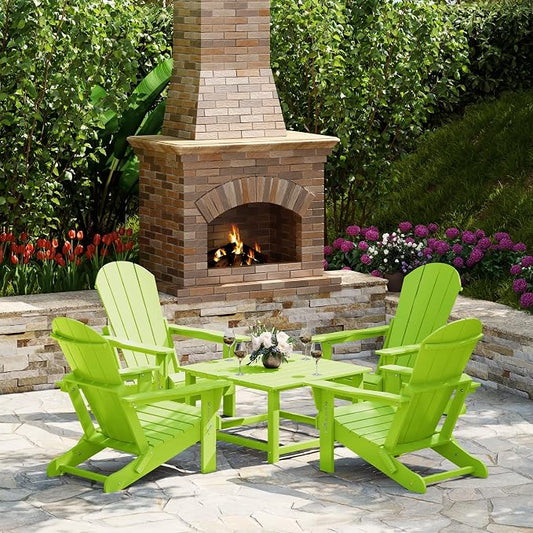 Costaelm Patio Conversation Set, 5 piece Balcony Furniture, Small Patio Firepit Furniture Outdoor Adirondack Square Coffee Table and Chair for Backyard Lawn Porch Pool Garden, Lime