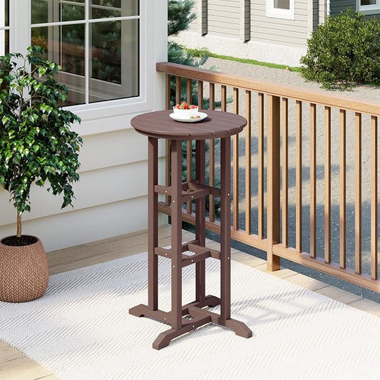 Costaelm Outdoor Bar Table, 42" Counter Height Round Patio Cocktail Bar Table, Patio Bar Table Bistro Dining Table Pub Table for Front Porch Deck, Backyard, Garden, Dark Brown