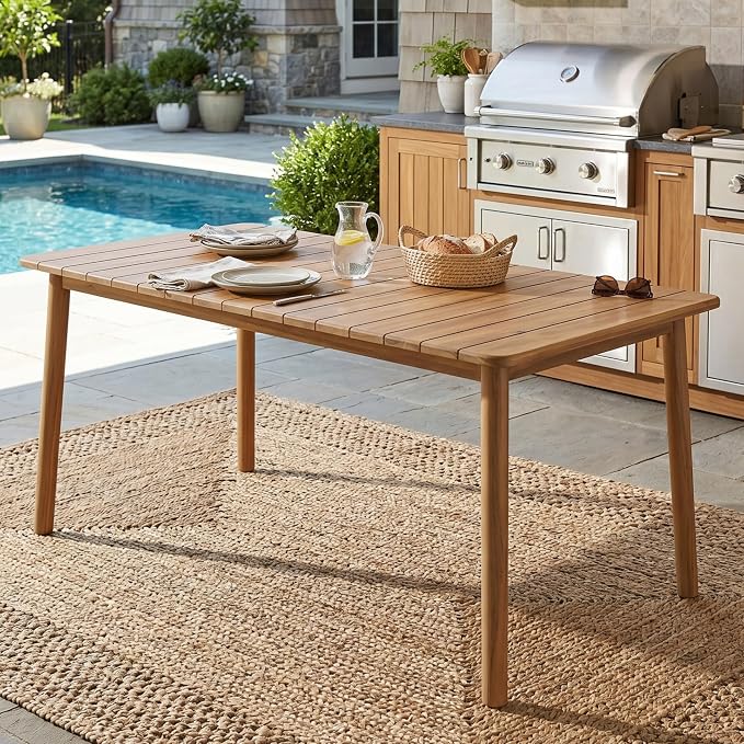 Christopher Knight Home Kegy 67" Patio Acacia Wood Dining Table with Slatted Tabletop, Outdoor Farmhouse Rectangular Dining Room Table for 6 Persons, Outdoor Dining Table for Backyard, Light Teak