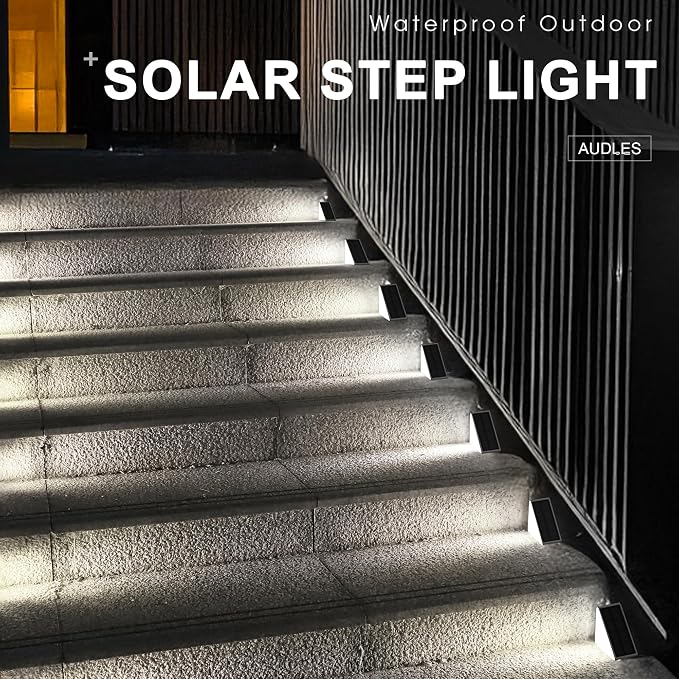 AUDLES LED Solar Step Lights Waterproof Outdoor Stair Lights, Solar Deck Lights Outdoor Decor IP67 Solar Lights for Yard, Patio, Garden, Walkways, Front Door, Pathway, Driveway (8)