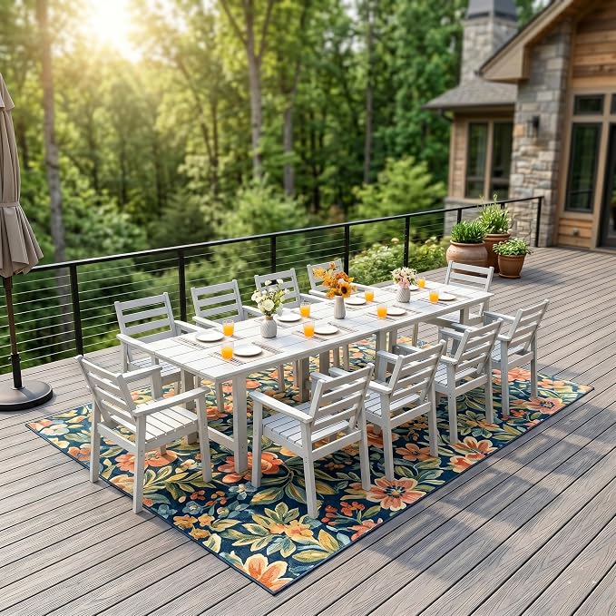 12-Piece Outdoor Dining Set, All-Weather HDPE Patio Furniture, Two 66.5" Slatted Table with 1.6" Umbrella Hole & 10 Ergonomic Armchairs, Heavy Duty 350lbs Capacity, UV Resistant, White