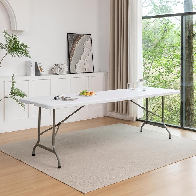 BTEXPERT Set of 10, 8-Foot - 96" Long White Plastic Folding Table Portable 30" Wide, 29" High, Indoor Outdoor Events Banquet Dining Party Patio