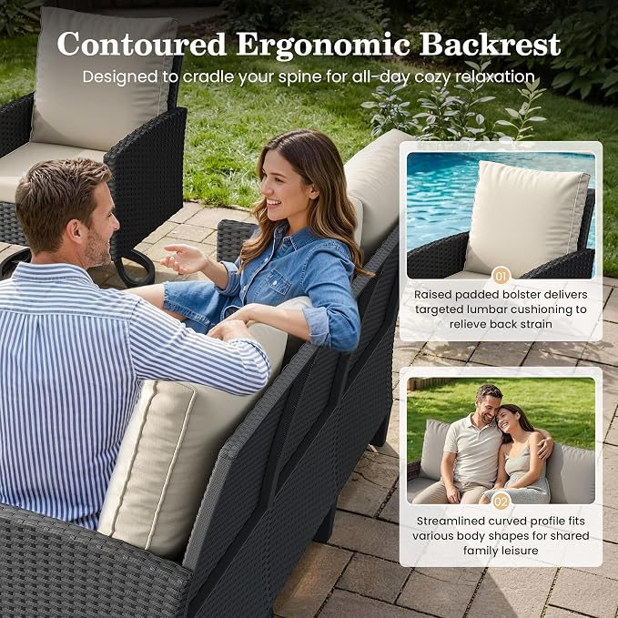 Amopatio Outdoor Patio Furniture Set, 6 Pieces Conversation Sofa with 360° Swivel Chairs, All Weather Wicker Outdoor Furniture for Backyard Garden Pool Deck,Beige