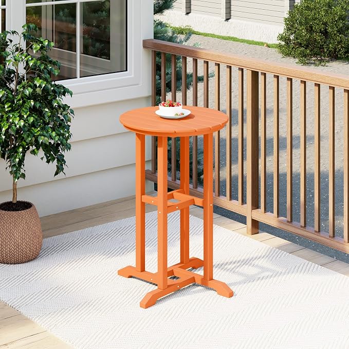 Costaelm Outdoor Bar Table, 37" Counter Height Round Patio Cocktail Bar Table, Patio Bar Table Bistro Dining Table Pub Table for Front Porch Deck, Backyard, Garden, Orange