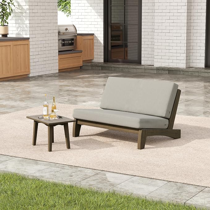 2 Pieces Patio Furniture Sets, All-Weather Outdoor Wood Bistro Set Patio Conversation Side Table Chiars and Patio Loveseat for Balcony, Backyard