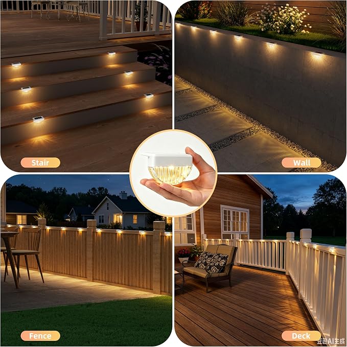 VOLISUN 12 Pack Solar Deck Lights Outdoor, Warm White LED Solar Step Lights for Outside, Waterproof Fence Light for Patio, Deck, Stairs, Yard, Pool and Porch (White)