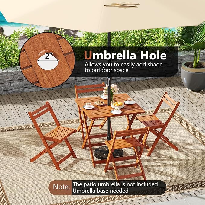 Outdoor Dining Table, Folding Bistro Table with 2" Umbrella Hole & X-Shaped Frame, Square Foldable Patio Table for Outdoors, Camping, Picnic, Yard (2)