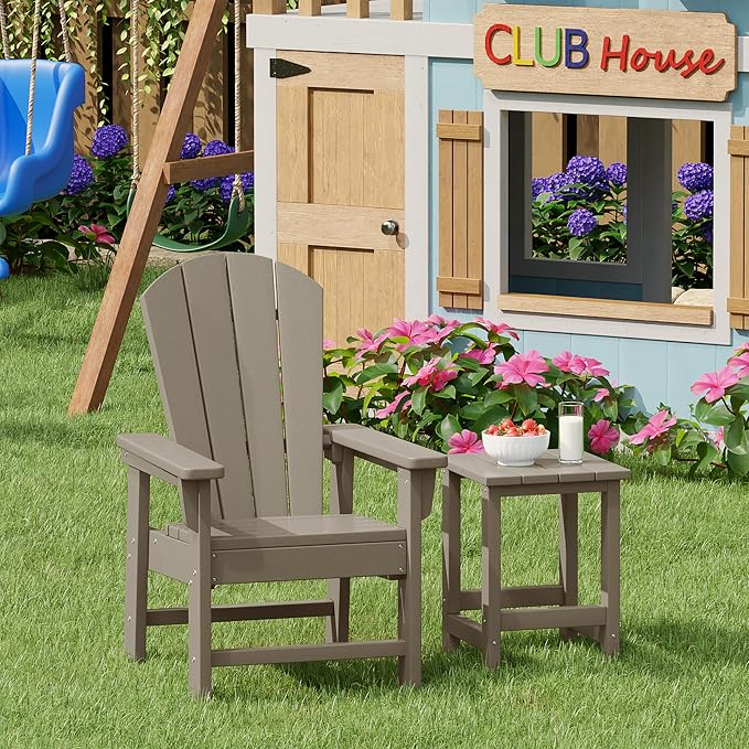 Costaelm Kids Outdoor End Table, Small Patio Table, Outdoor Side Table Porch Table Adirondack Patio Side Table for Outside, Pool, Porch, Garden, Weathered Wood