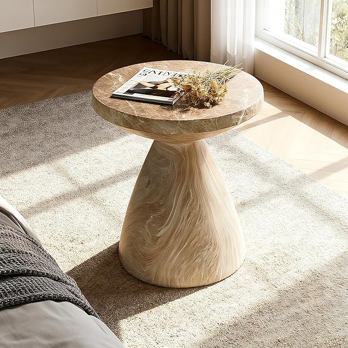 17.72" Cement End Tables for Patio,Marble | Faux Terrazzo Modern Small Round Side Accent Table,Tree Stump Garden Stool Drum Indoor and Outdoor