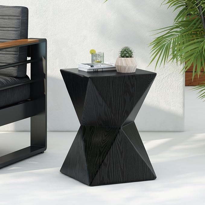 Concrete Side Table, Black, Prismatic Shape