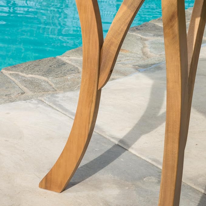 Merax Square Outdoor Dining Table 31.5" Acacia Wood Patio Table Teak Finish, Slat Panels Tabletop, 30" H, Bear 200LBS