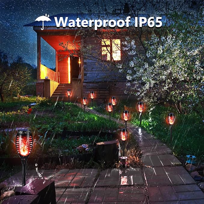 Toodour Solar Torch Flame Lights, 6 Pack Solar Lights Outdoor with Flickering Flame, Waterproof Patio Light Landscape Decoration Lighting for Garden, Lawn, Yard, Outdoor Decor - Red