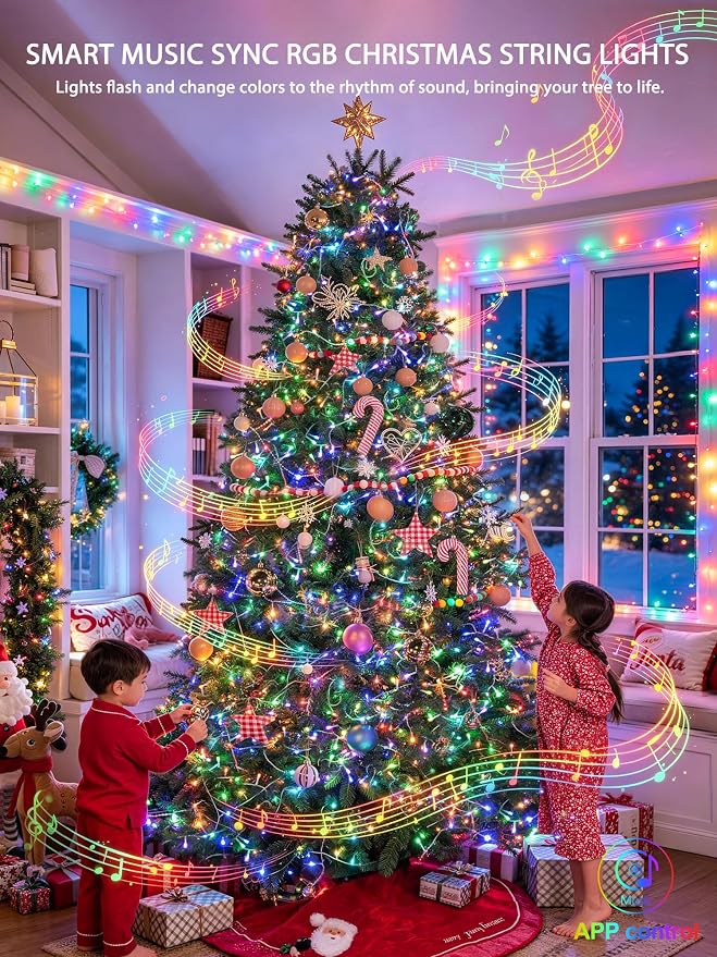 JMEXSUSS 600 LED RGB String Light Outdoor, Christmas Halloween Lights | 198 Ft Color Changing Christmas Tree Lights Plug in for Bedroom Tree Room Party Birthday Decorations, Clear Wire