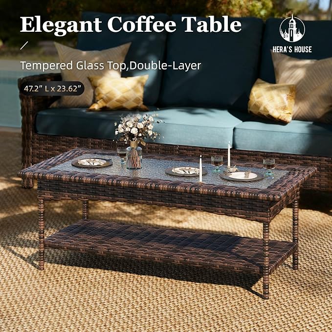 HERA'S HOUSE Patio Furniture Set, High Back Swivel Outdoor Chair with 5.5" Thick Cushions, Oversized Deep Seating Wicker Conversation Set for Lawn Backyard Deck, Navy Blue