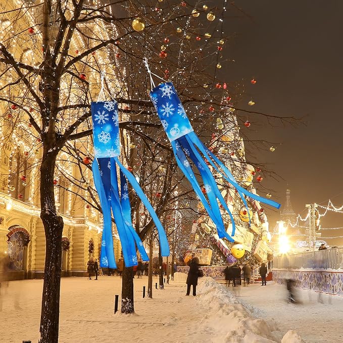 NOVWANG 2 Pcs Winter Snowflake Windsocks, 40 Inch Christmas Windsock Winter Outdoor Hanging Decoration Flag for Yard Garden Patio Balcony Porch Home Decor