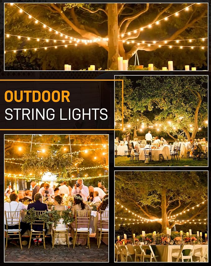 Zuske Outdoor String Lights, 200FT Patio Lights with 100 Shatterproof ST38 Globe Bulbs(4 Spare), Waterproof Connectable Dimmable LED Hanging String Lights for Outside Backyard Porch Balcony(100FT x 2)