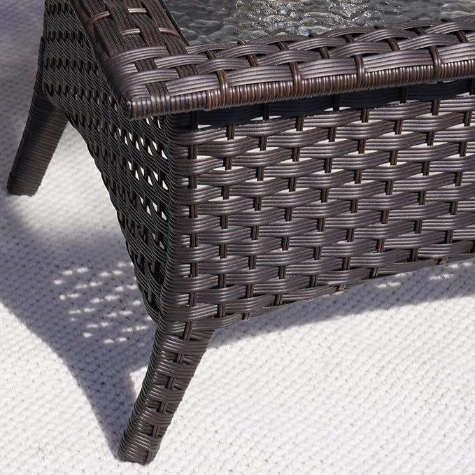 Sundale Outdoor Wicker Coffee Table, All Weather Rattan Patio Coffee Table with 39.57" x 22.83" Tempered Glass Top, Rectangular Tables for Patio, Backyard, Deck, Garden