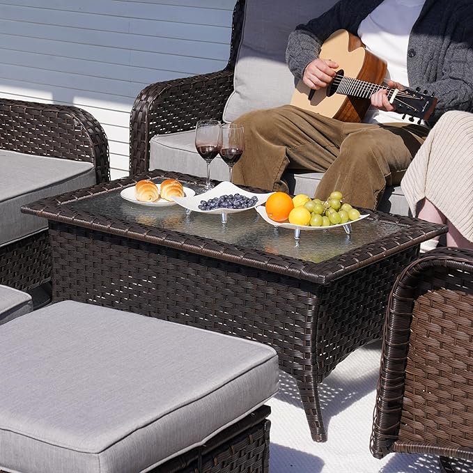 Sundale Outdoor Wicker Coffee Table, All Weather Rattan Patio Coffee Table with 39.57" x 22.83" Tempered Glass Top, Rectangular Tables for Patio, Backyard, Deck, Garden