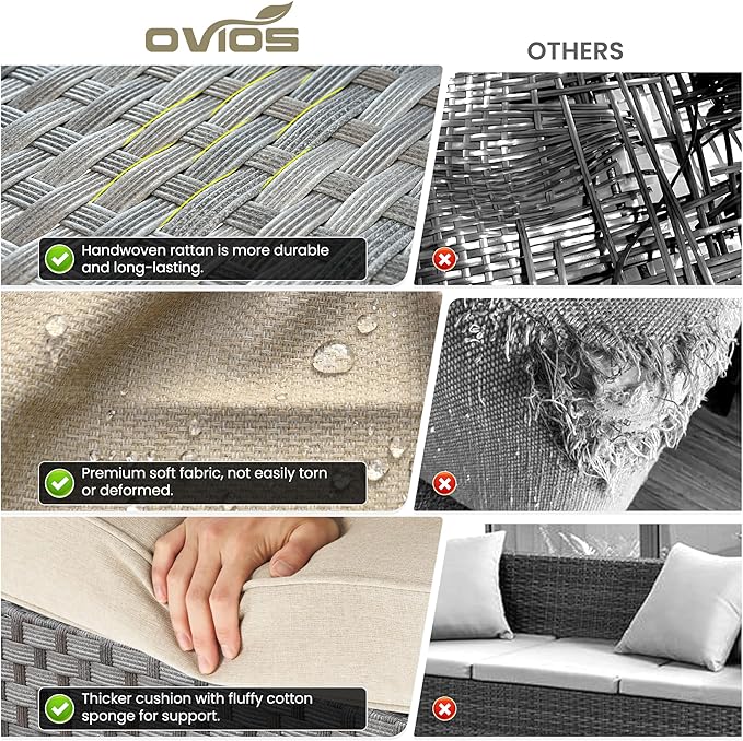 ovios 12 Pieces Patio Furniture Set, Outdoor Wicker Sectional Sofa with Coffee Table Comfy Cushions, Modern Modular Deep Seat Couch Rattan Conversation Set, Beige