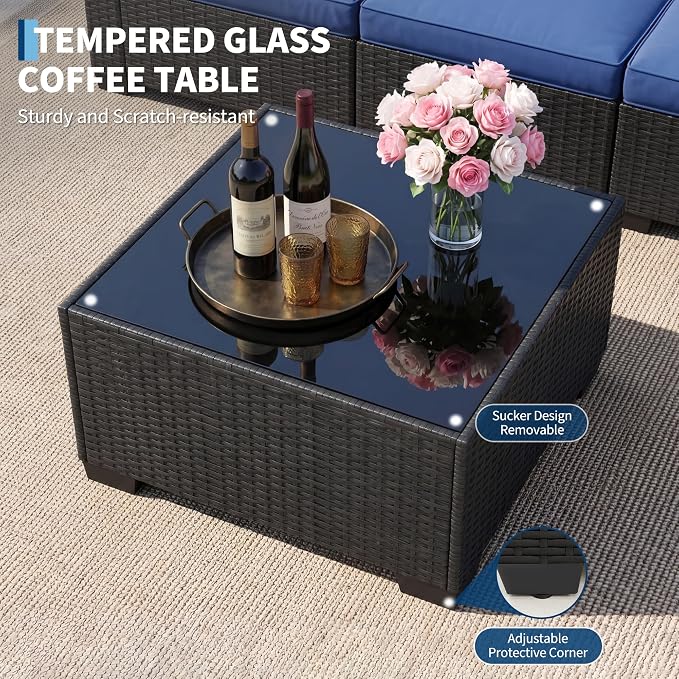 7 PCS Outdoor Sectional Furniture Set, Wicker Conversation Set Sofa, Black | Freely combinable outdoor conversation sofa Weather resistant rattan wicker furniture Easy clean