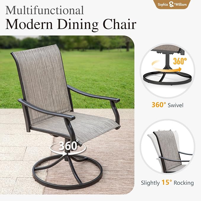 Sophia & William Patio Dining Set for 4, Round Metal Table & Swivel Chairs | Iron Table, Textilene Chairs，Rust-Resistant Frame，Weather-resistant, Quick-drying & Breathable, Backyard deck