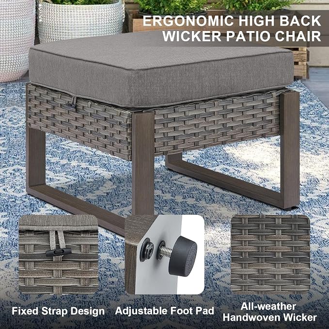 Belord 6 Piece Outdoor Patio Furniture Set with Propane Fire Pit Table, Wicker Patio Conversation Set with2 Patio Wicker Chairs Rattan Sofa and Removable 4" Thick Cushions for Deck Backyard