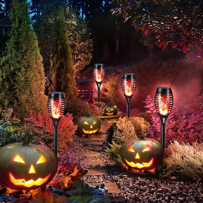 Toodour Solar Torch Flame Lights, 12 Pack Solar Lights Outdoor with Flickering Flame, Waterproof Patio Light Landscape Decoration Lighting for Garden, Lawn, Yard, Outdoor Decorations - Red