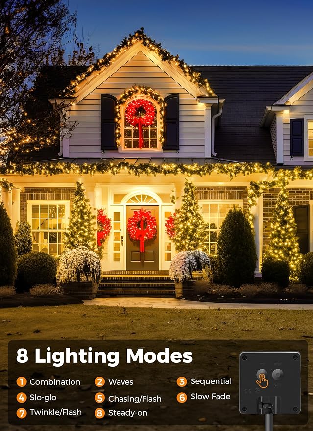 Minetom Solar String Lights Outdoor Waterproof, 40 FT 100 LED Outdoor Light | Solar Fairy Lights with 8 Lighting Modes, IP65 Waterproof Solar Christmas Lights for Outdoor Outside Tree Patio, Warm White